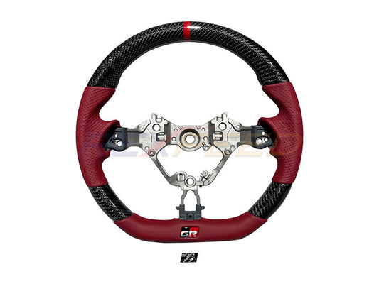 Rexpeed Carbon Fibre Steering Wheel Red Leather Gloss GR86 BRZ