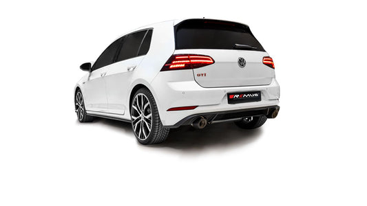 Sport Exhaust for Golf 7 AU Facelift Resonated + Racing Sport Silencer | 2x 102mm Black Chrome Rolled Edge Tips