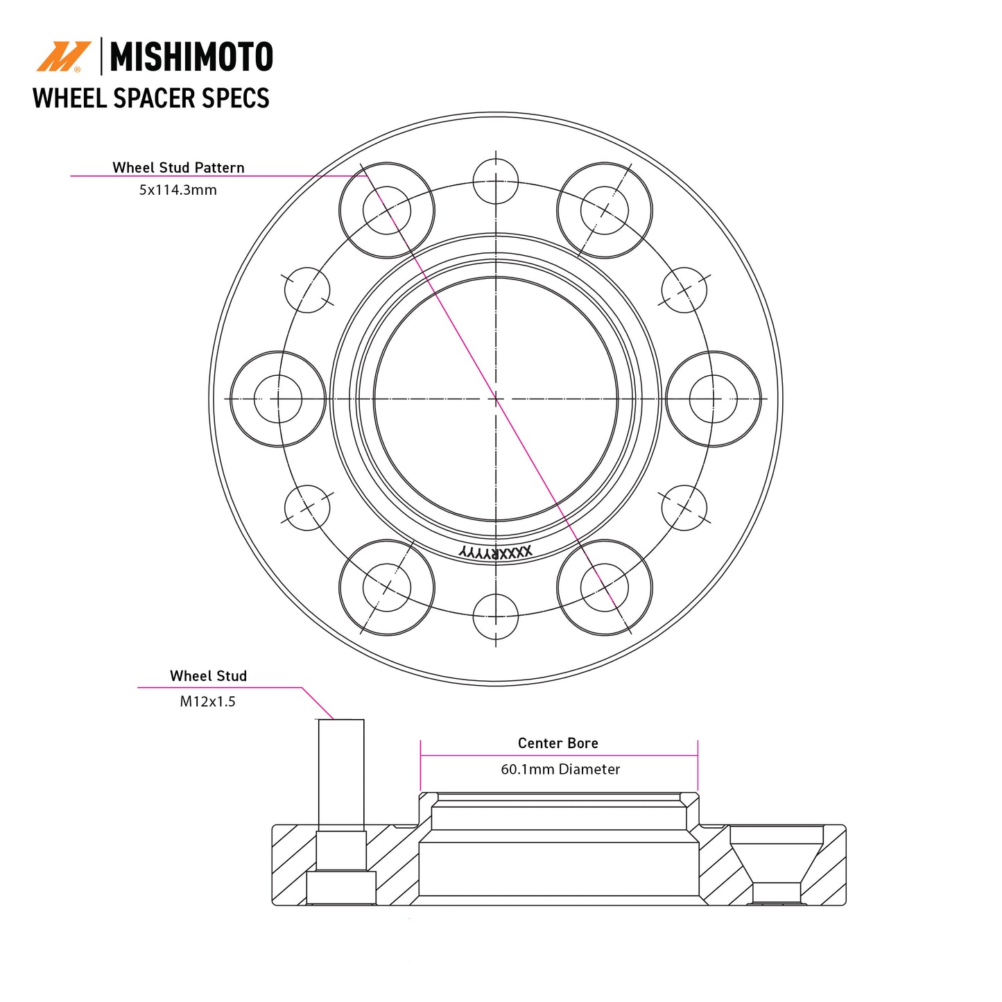 Mishimoto Wheel Spacers 5x114.3 25mm M12 Black