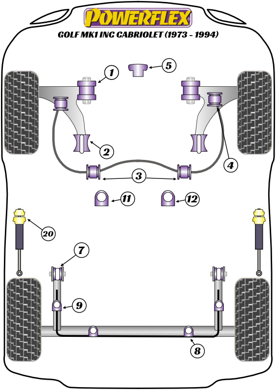 Powerflex diagram for the Golf MK1 inc Cabriolet: this part is position 1