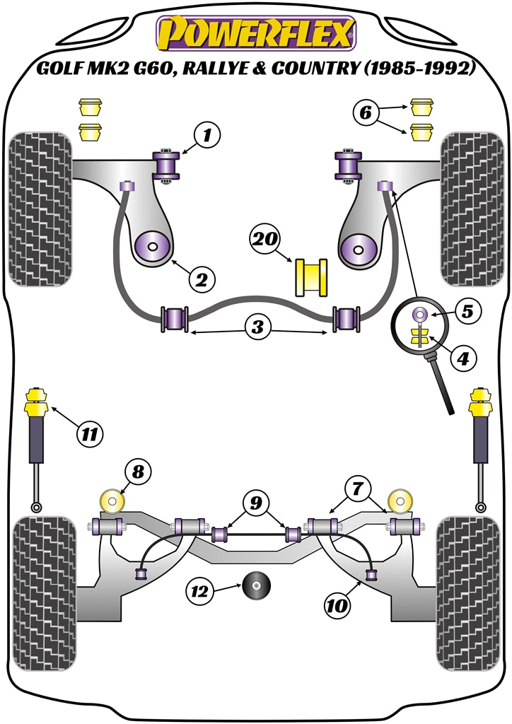 Powerflex diagram for the Golf MK2 4WD, Inc Rallye & Country: this part is position 20