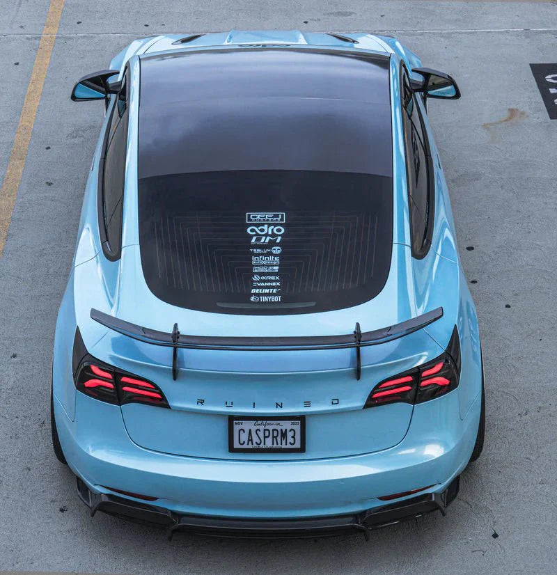 Tesla Model 3 Pre - Preg Carbon Fibre AT - S Swan Neck Rear Wing by Adro (2017+) - | Rear Wings | FD Racing