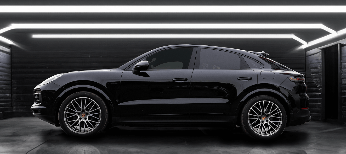Front section-back-system for Porsche Cayenne E-Hybrid PO536/9YA 4x 102mm Black Chrome Straight Cut Tips