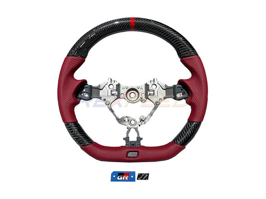 Rexpeed Carbon Fibre Steering Wheel Red Leather Gloss GR86 BRZ