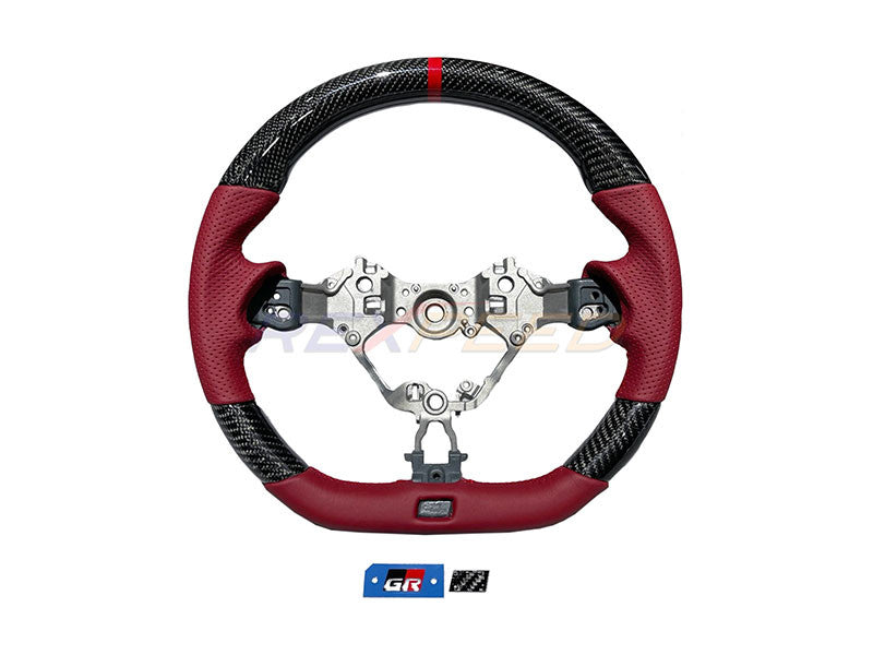 Rexpeed Carbon Fibre Steering Wheel Red Leather Matte GR86 BRZ