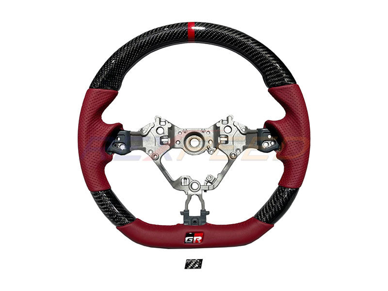 Rexpeed Carbon Fibre Steering Wheel Red Leather Gloss GR86 BRZ