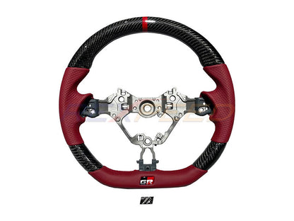 Rexpeed Carbon Fibre Steering Wheel Red Leather Gloss GR86 BRZ