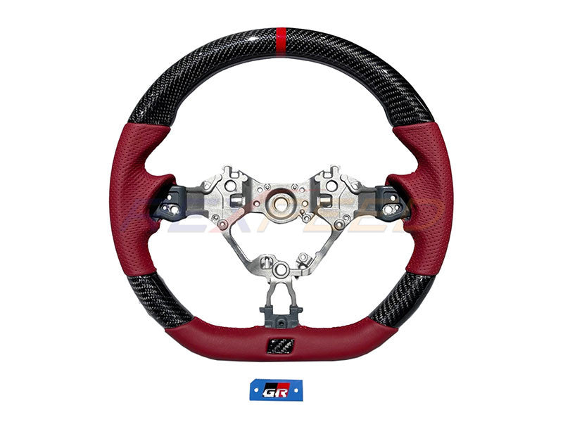 Rexpeed Carbon Fibre Steering Wheel Red Leather Gloss GR86 BRZ