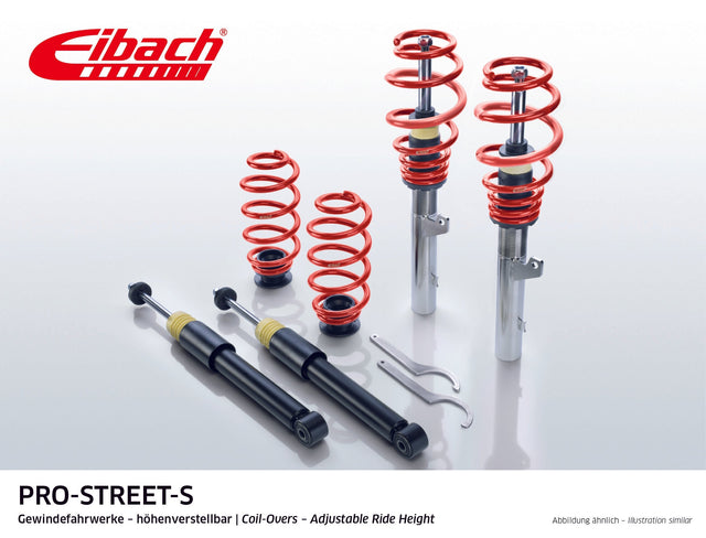 Eibach Pro-Street-S Coilovers for Volkswagen JETTA IV, showcasing adjustable height and stainless steel design.