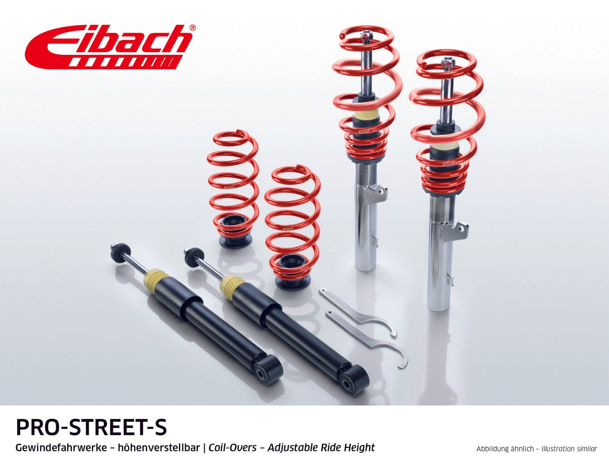 Eibach Pro-Street-S Coilovers set for VW Jetta IV, featuring adjustable height and rust-free stainless steel design.