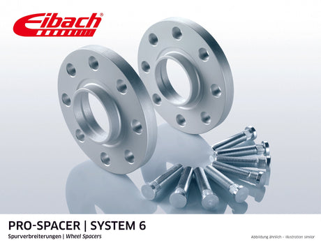 A pair of Eibach 20mm wheel spacers with centering collar for improved handling and stability.