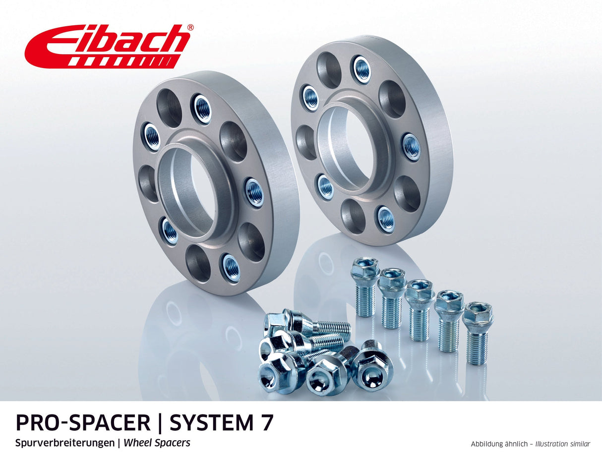 Eibach 30mm wheel spacers with 5x114.3 bolt pattern and hub centric design, shown in silver finish.