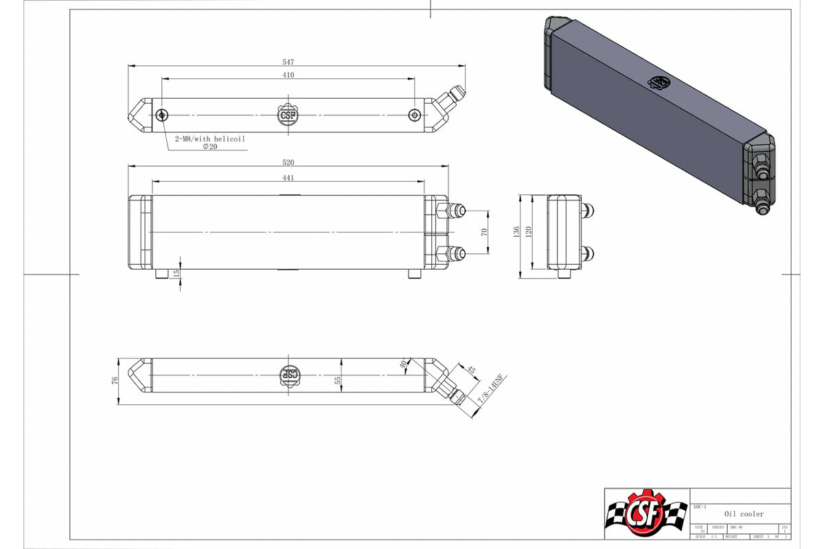 CSF BOSS Universal Dual-Pass Oil Cooler, -10 AN (22 x 5 in) - image 5