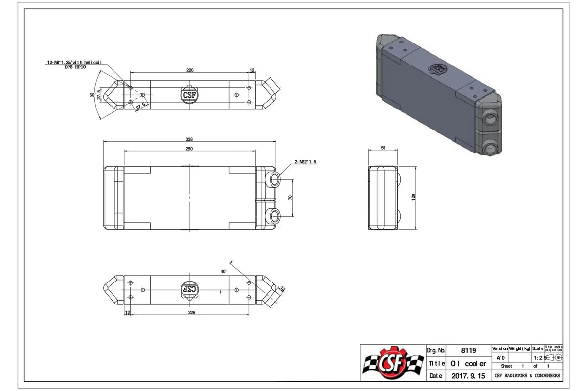 CSF Compact Dual-Pass Oil Cooler (Universal), M22 x 1.5 Fittings, 13 x 4.75 in - image 5