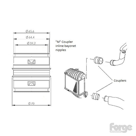 Forge Motorsport Alloy Male to Male Bayonet 65mm Coupler with Inline Nipples (FMABHCM)