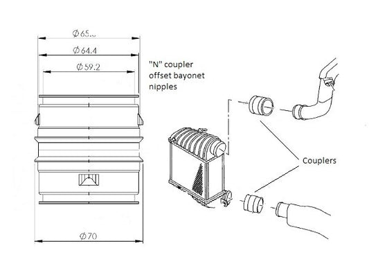 Forge Motorsport Alloy Male to Male Bayonet 65mm Coupler with Offset Nipples (FMABHCN)