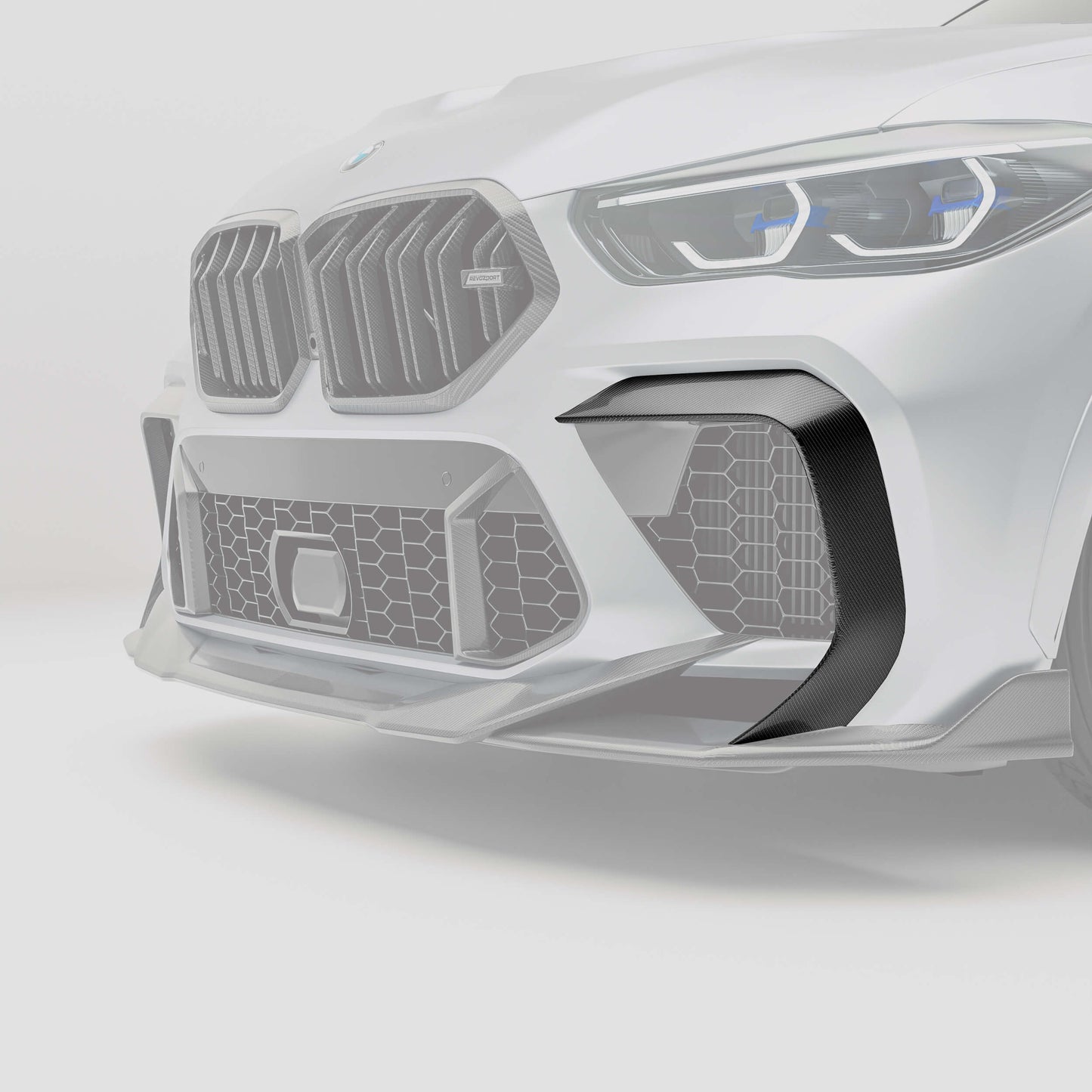 Revozport BMW X6M F96 PRE LCI Carbon Fiber Front Bumper Canards