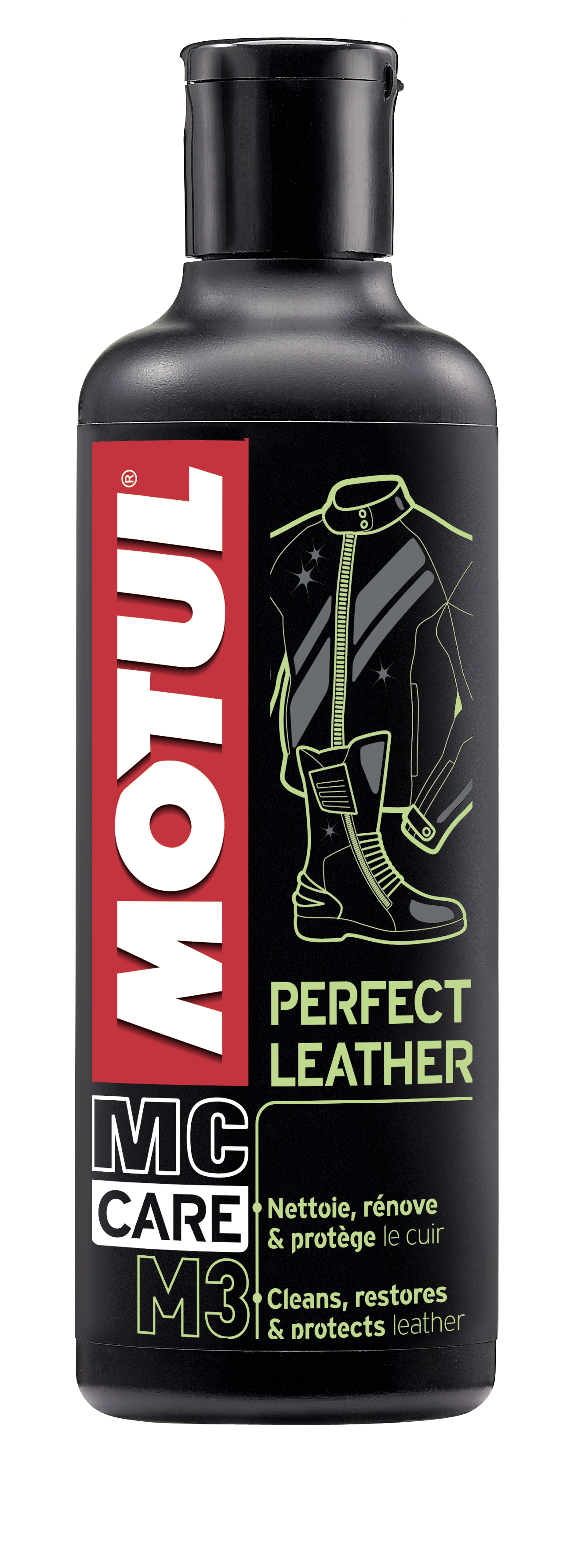 Motul M3 Perfect Leather 250ml bottle, premium leather care treatment for performance cars