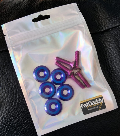 Grade 5 Titanium M6 Countersunk Washer & Bolt - Burnt Blue / Purple