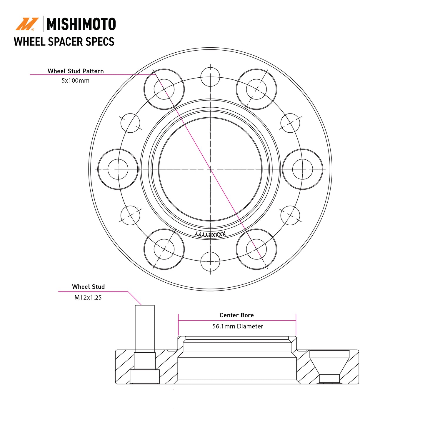 Mishimoto Wheel Spacers 5x114.3 25mm 66.1 CB M12