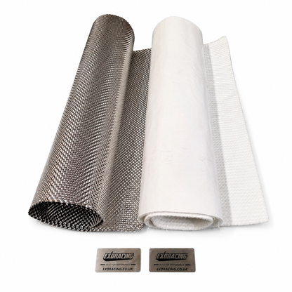 Exoracing DIY weldable exhaust heat shield kit with embossed stainless sheet, thermal insulation and two logo plates