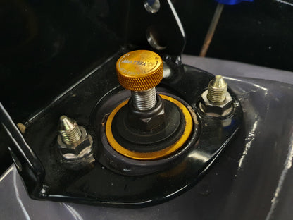 Exoracing titanium strut top nut fitted to Honda suspension tower