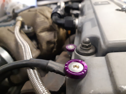 Rusty OEM engine bay bolts replaced with Exoracing dress up washers