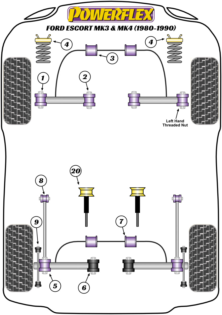 Powerflex diagram for the Escort Mk3 & 4 inc XR3i/RS1600i, Orion Mk1 & 2: this part is position 6