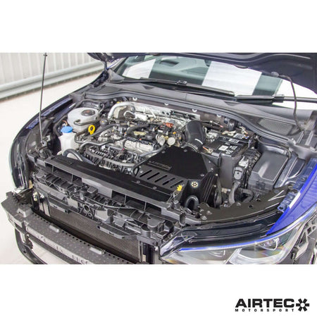 Angled shot of the AIRTEC Motorsport Enclosed Induction Kit, emphasising its advanced design and potential fit within the engine bay